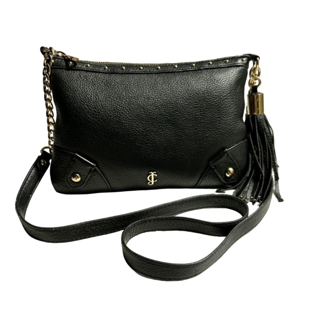 Juicy Couture Black Leather Crossbody Bag with Studs & Tassel